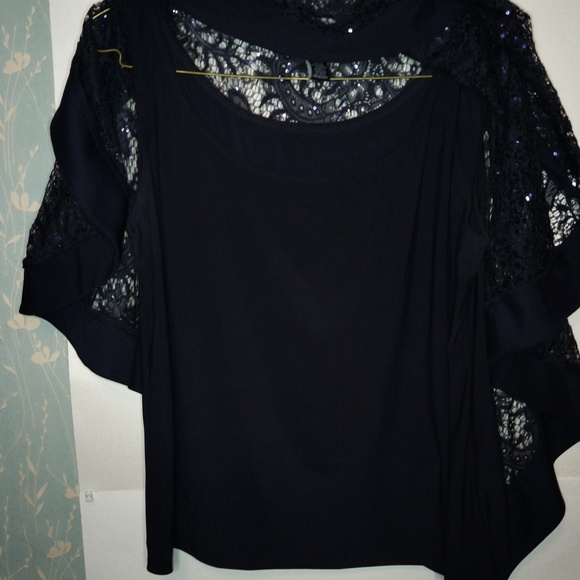 R & M Richards Dark Blue Pantsuit With Sequinned Poncho Size 8 - Picture 5 of 11